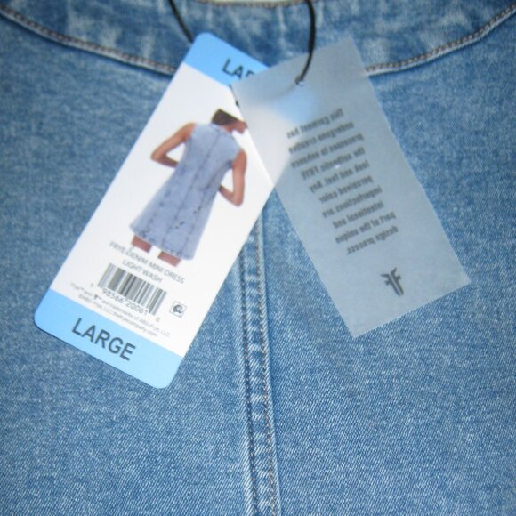 Frye Sleeveless Mini Dress Light Blue Denim V-Neck Metal Buttons Womens Size L - Picture 8 of 10